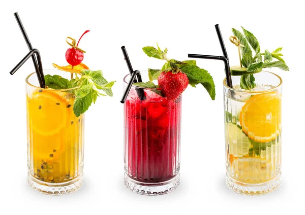 Set Summer Cold Drinks Glasses White Background — Stock Photo, Image