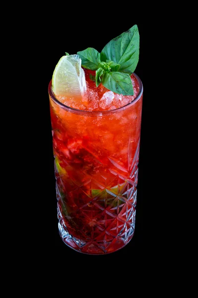 Strawberry summer lemonade on a black background. Isolated