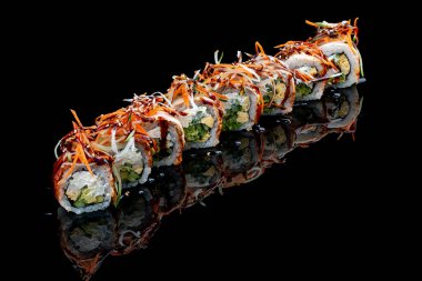 Philadelphia akışı, parlak siyah arka planda yılan balığıyla