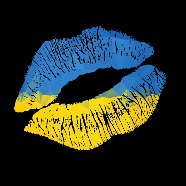 Ukraine Lipstick kiss on black background. Vector. — Stock Vector