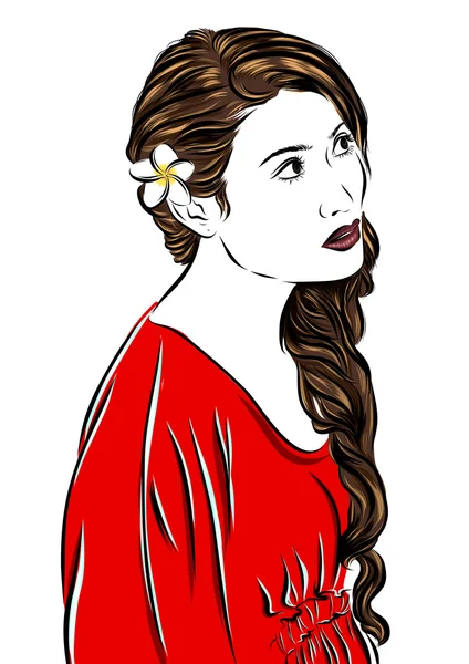 Vector moda ilustração esboço menina em vestido vermelho . —  Vetores de Stock