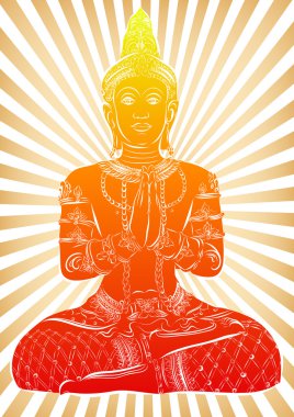 Silhouette of Buddha sitting on a striped background clipart