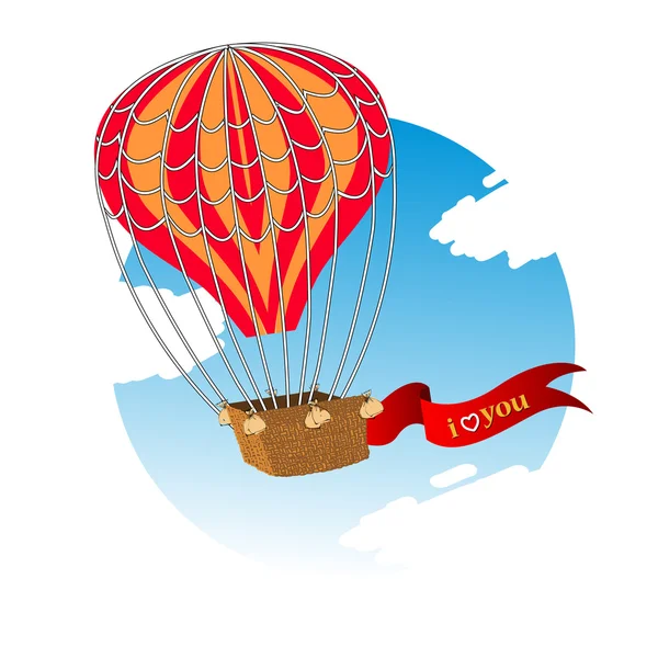 Cartão de convite de casamento com balão de ar quente voando no céu e texto . —  Vetores de Stock