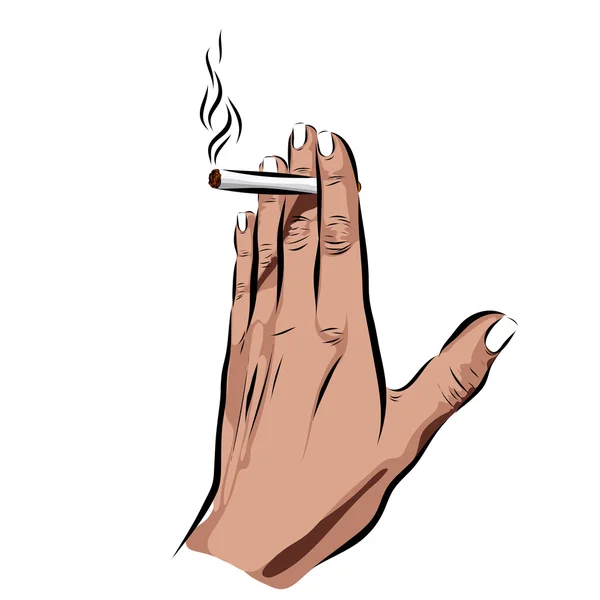 Mão com cigarro sobre um fundo branco. Ilustração do Vector EPS — Vetor de Stock