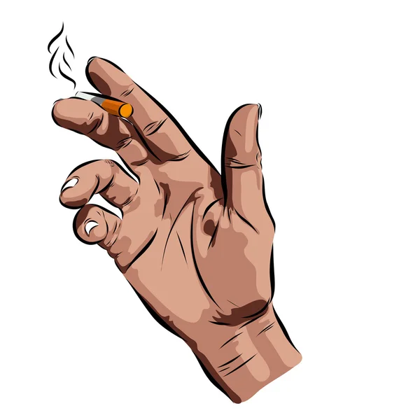 Mão com cigarro sobre um fundo branco. Ilustração do Vector EPS — Vetor de Stock