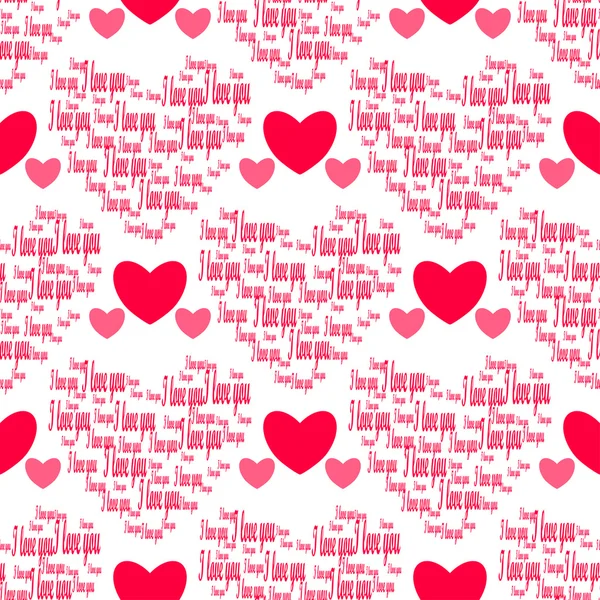 Retro seamless pattern. Pink hearts and i love you on white background — Stock Vector