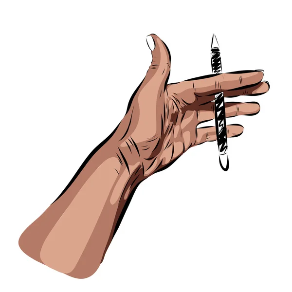 Hand met potlood op een witte achtergrond. Vectorillustratie Eps — Stockvector