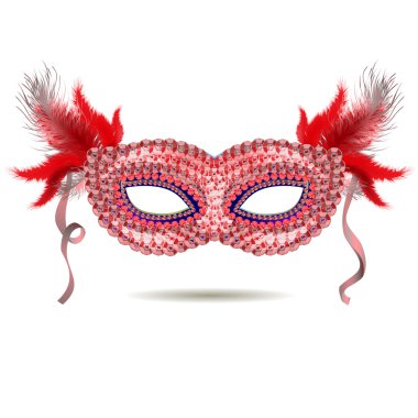 Eşarplı vektör kırmızı Venedik karnaval maskesi. EPS