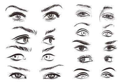 hand drawn woman eyes collection on white background. Vector clipart