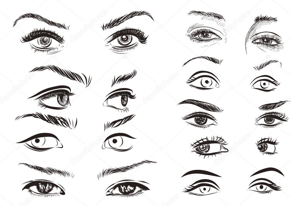 hand drawn woman eyes collection on white background. Vector