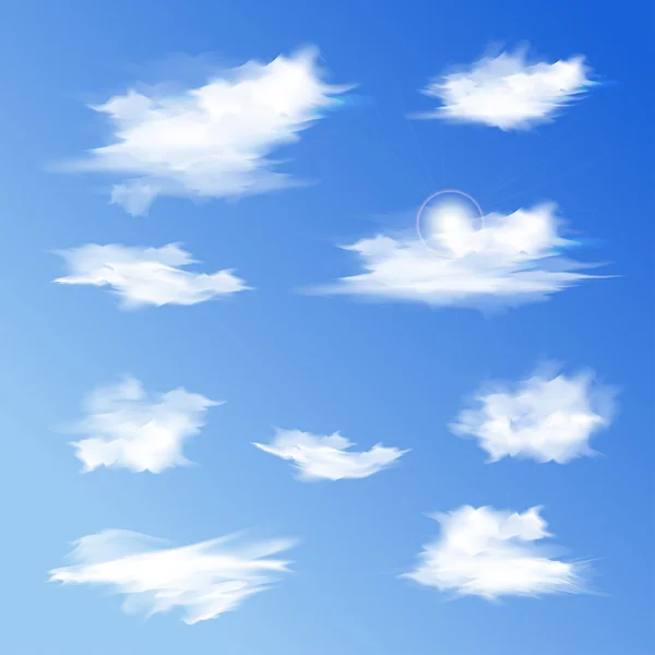 Σετ λευκά διαφορετικά σύννεφα. Vector εικονογράφηση Eps 10 — Διανυσματικό Αρχείο