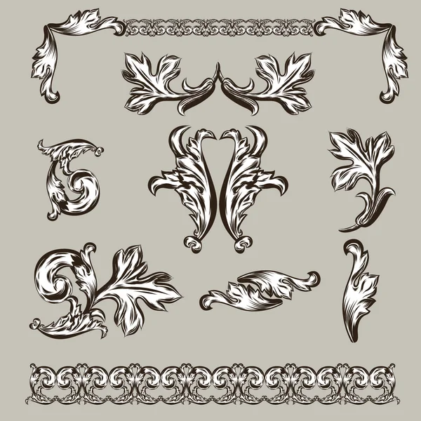 仿古复古花卉装饰白色背景上。矢量 — 图库矢量图片