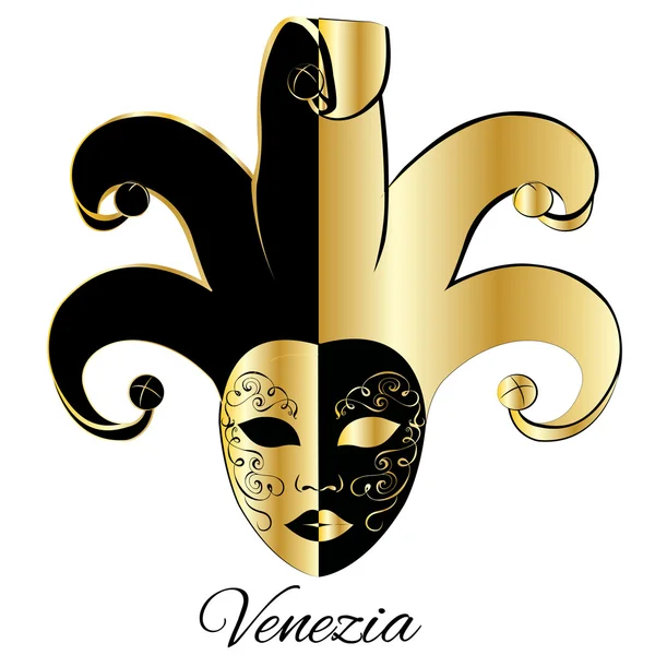 Máscara decorativa vectorial dorada y negra de estilo veneciano. EPS — Vector de stock