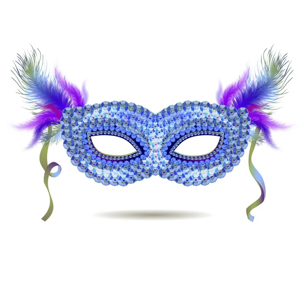 Vektorblaue venezianische Karnevalsmaske mit Federn. eps — Stockvektor