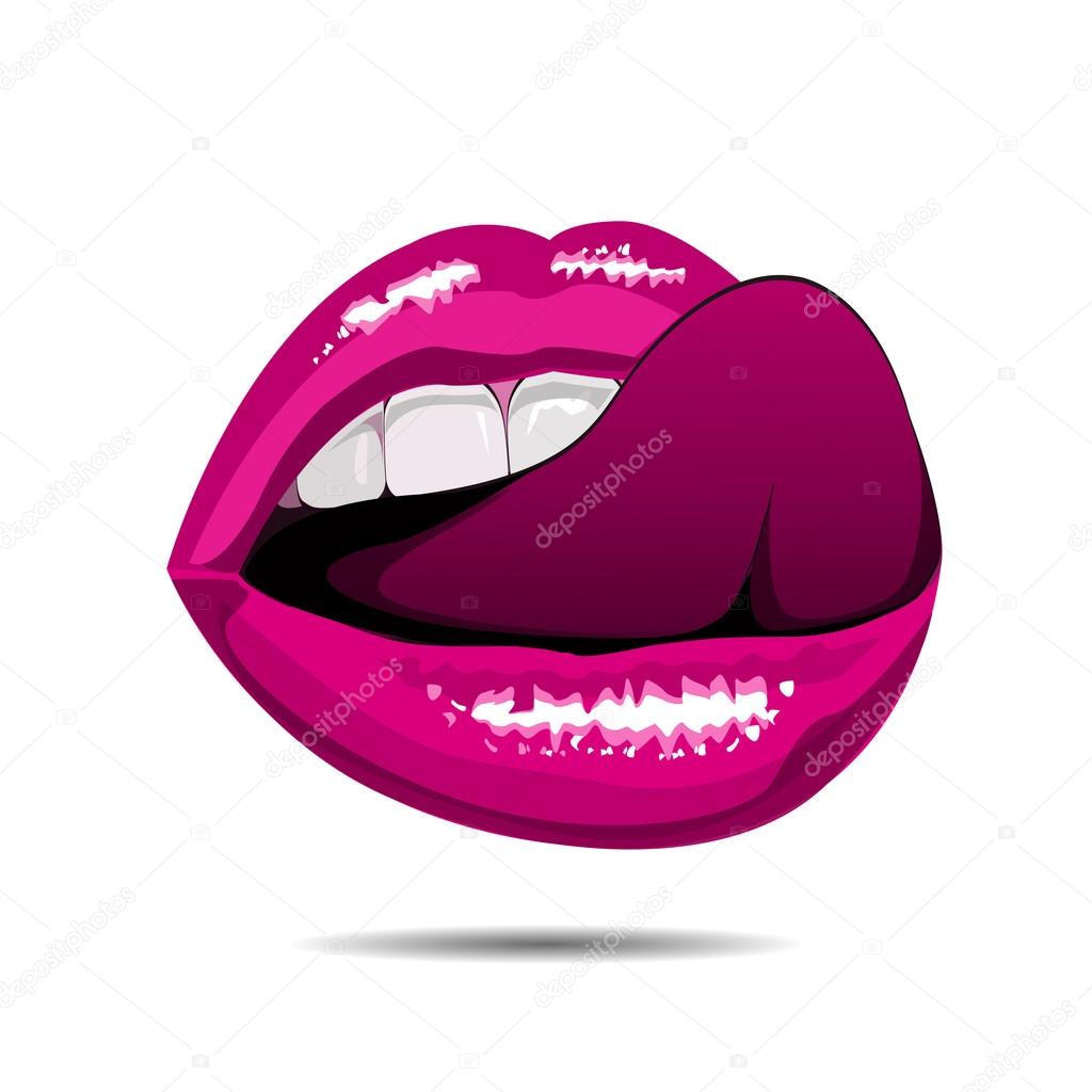 female pink disco lips on white backgroud. Vector illustration. EPS
