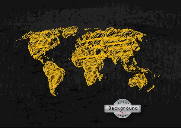 Mapa del mundo amarillo dibujado a mano sobre fondo gris . — Foto de Stock
