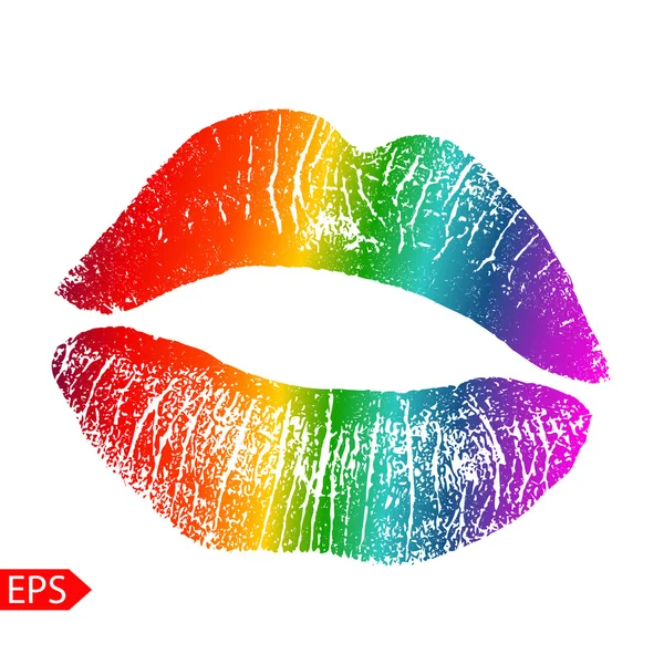 Afdrukken van regenboog lippen. illustratie op witte achtergrond. — Stockfoto