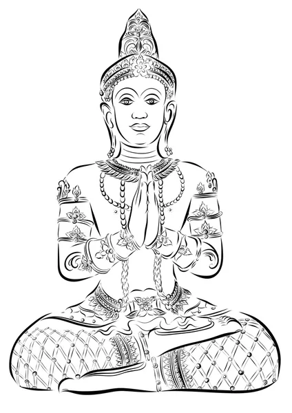 Bouddha assis. illustration. contours noirs isolés sur blanc. Magnifiquement détaillé, serein. Éléments décoratifs vintage. Indien, motifs hindous. Tatouage, yoga, spiritualité, textiles . — Photo