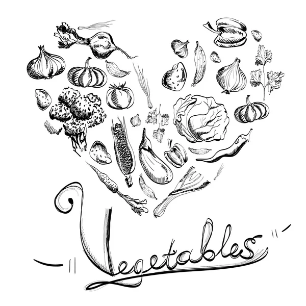 Hand drawn vegetables set with white background.