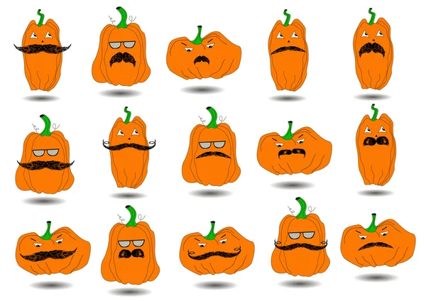 Set of pumpkins with mustache for Halloween on white background. — Stock Photo, Image