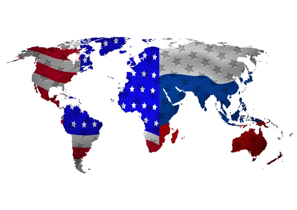 El mapa del mundo EE.UU. con Rusia y todos los estados . — Vector de stock