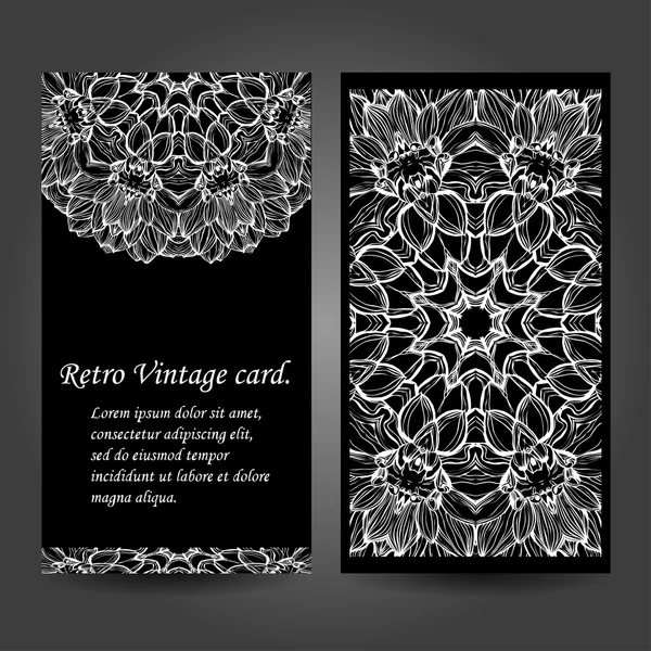 Set retro monochrome business card. Vector background. Card or invitation. Vintage decorative elements. Hand drawn. Islam, Arabic, Indian, ottoman motifs. EPS — Stock Vector