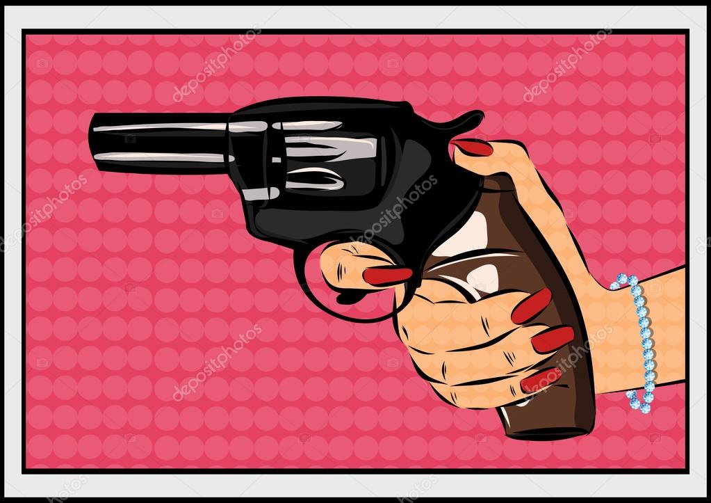 The pop art Gun on a polka-dot background. Vector