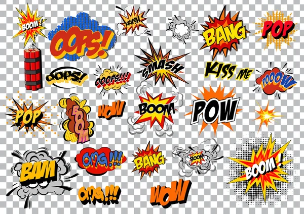 Retro karikatür patlama pop art comic küme. Vektör