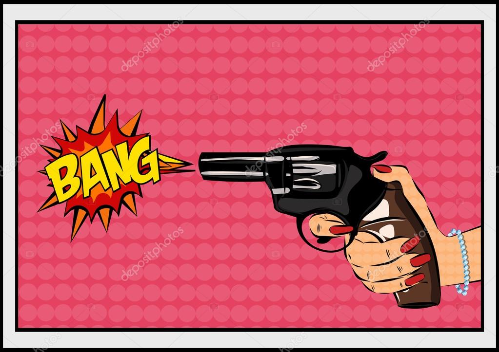 The pop art Gun on a polka-dot background. Vector