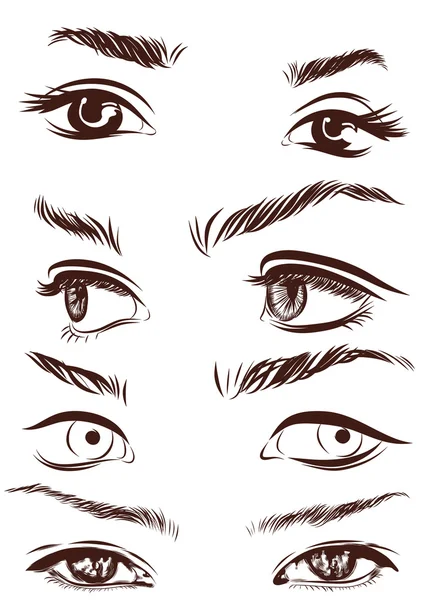 Conjunto de ojos, labios, cejas y narices de mujer como elementos de diseño de bocetos negros. Vector — Vector de stock