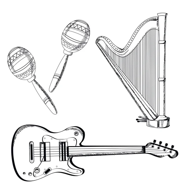 Instrumentos musicais em fundo branco. Ilustração vetorial . — Vetor de Stock