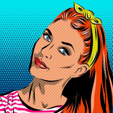 Pop Art kadın - lekeli arka plan üzerinde. Vektör