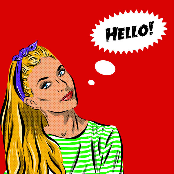 Поп-арт Женщина - на фоне горошек. Вектор
