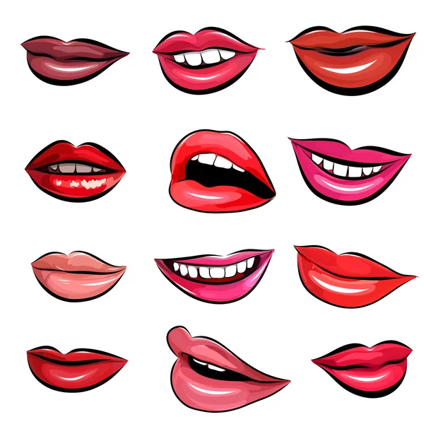 Set de Pop Art Lips sobre fondo blanco. Vector — Vector de stock