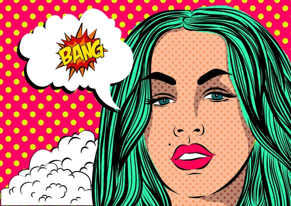 Pop Art kadın - lekeli arka plan üzerinde. Vektör