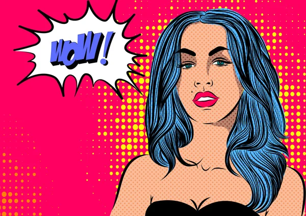 Pop Art Woman - em um fundo de bolinhas. Vetor — Vetor de Stock