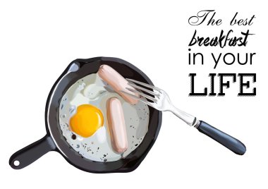 sahanda yumurta ve sosis tava, gıda maddeleri, üzerinde illüstrasyon vektör