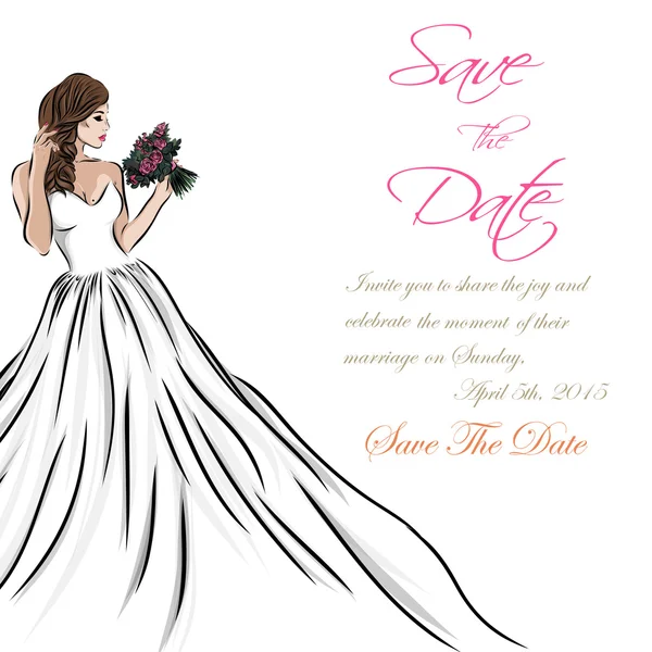 Matrimonio suite biglietto d'invito con sposa e fiori. Vettore — Vettoriale Stock