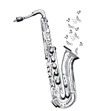 Beyaz arka planda müzik aleti saksafon. Vektör çizim.