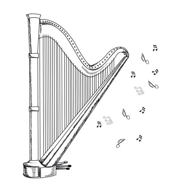 Arpa strumento musicale su sfondo bianco. Illustrazione vettoriale . — Vettoriale Stock