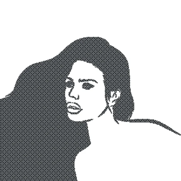 Pixeliges Mosaik schwarzes Mädchengesicht. Vektorillustration. — Stockvektor
