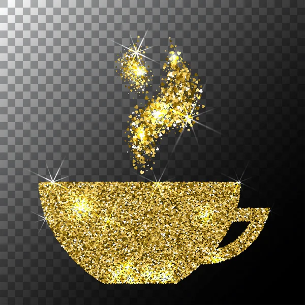 Vector Gold Glitter Sparkle Cup de café con patrón de aroma floral aislado sobre fondo blanco — Archivo Imágenes Vectoriales