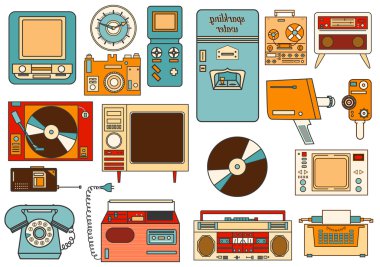 renk vintage düz elektronik simgeler 80-90'lı yılların kümesi. Vektör