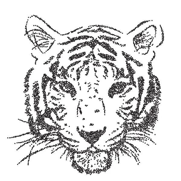 Original Kunstwerk Tiger mit dunklen Streifen, isoliert auf weißem Hintergrund, und Sepiafarben Version, umreißt Tupfen Llustration. Vektor — Stockvektor