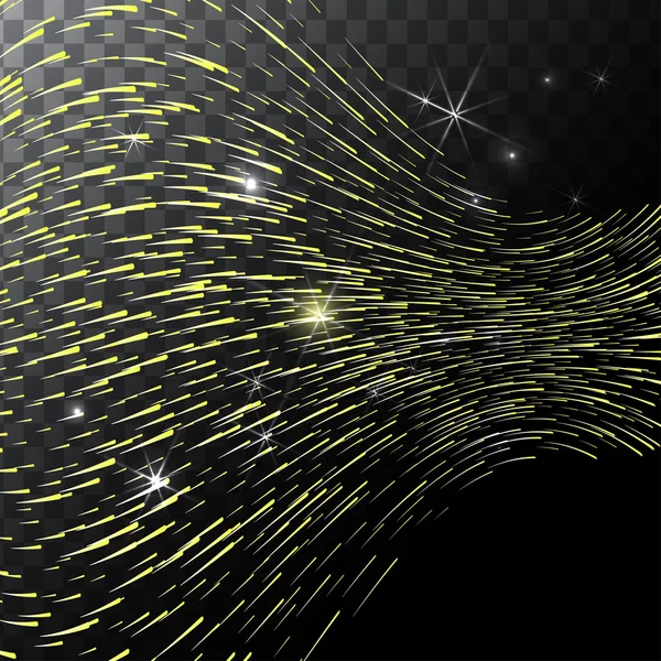 Abstract heldere Falling Star - schieten met Twinkling Trail op transparante achtergrond - meteoroïde, komeet, asteroïde - achtergrond vectorillustratie — Stockvector