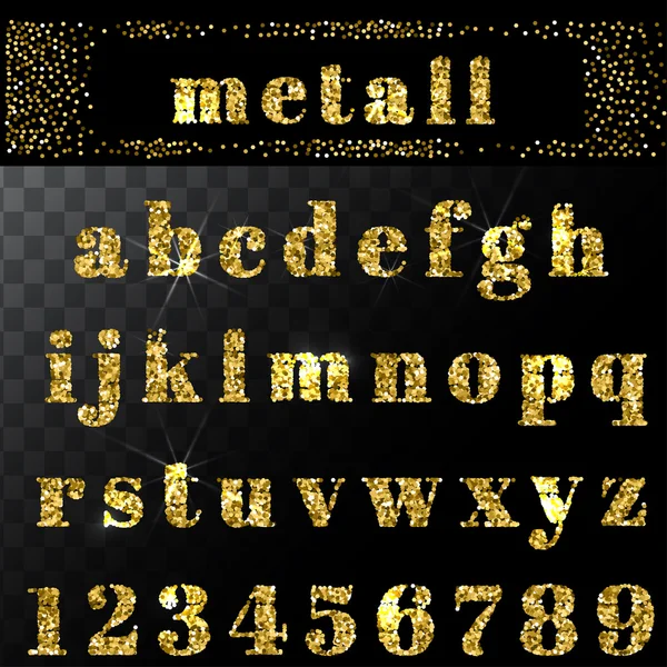 Vector gold glitter alphabet. Hand drawn letters.  of the  written. — Stock Vector