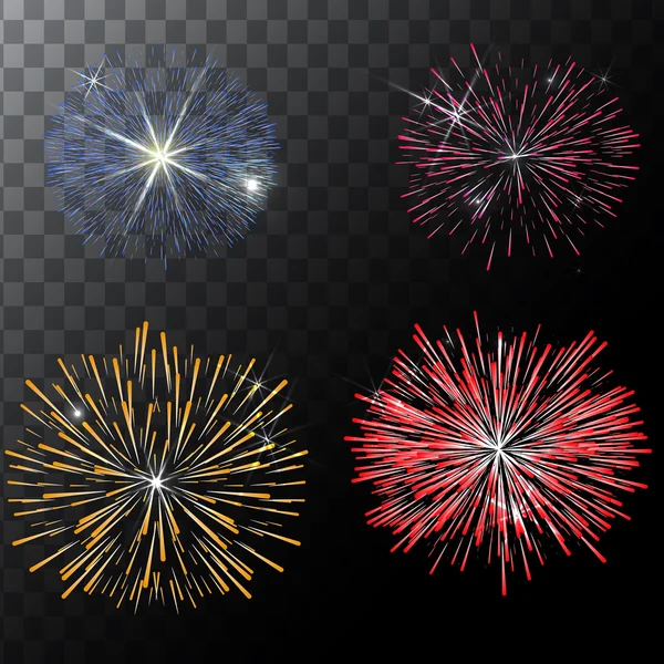 Conjunto de fuegos artificiales vectoriales aislados sobre fondo transparente. EPS — Vector de stock