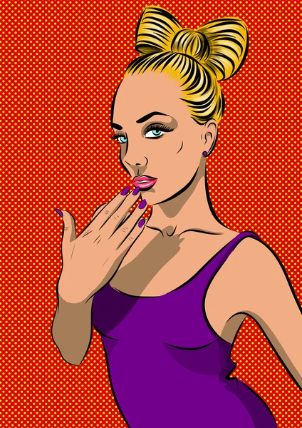 Pop Art Woman - em um fundo de bolinhas. Vetor — Vetor de Stock