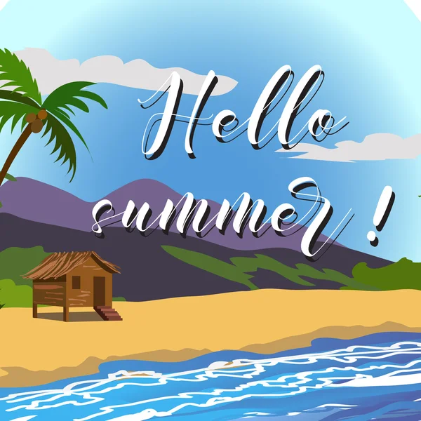 Borstel belettering van samenstelling. Zin Hello zomer. Vectorillustratie Eps10 — Stockvector