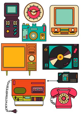 renk vintage düz elektronik simgeler 80-90'lı yılların kümesi. Vektör